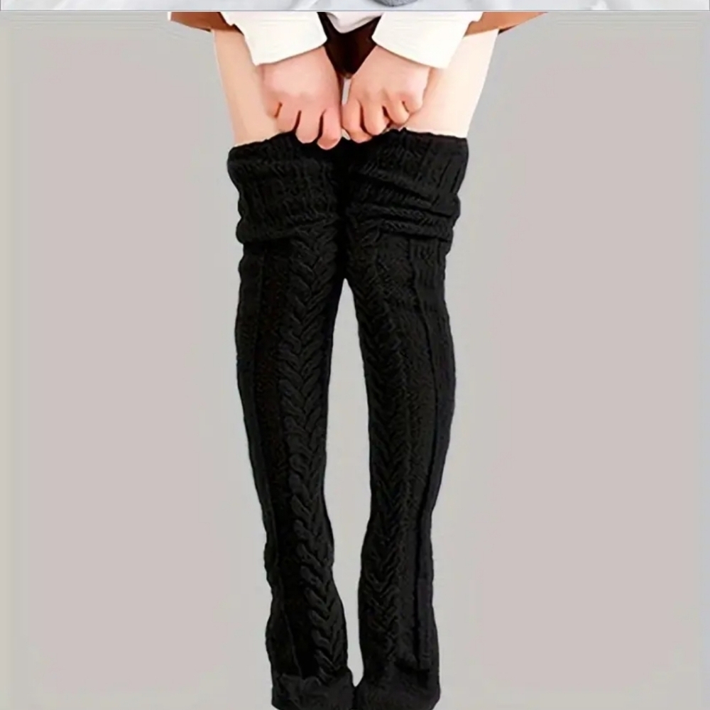 Black over the knee cable leg warmers